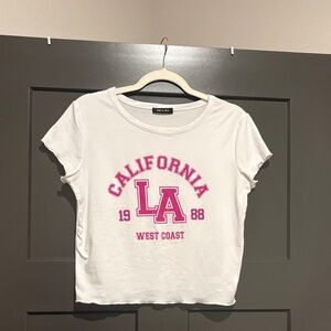White Graphic Tee with pink accents West Coast California LA 1988